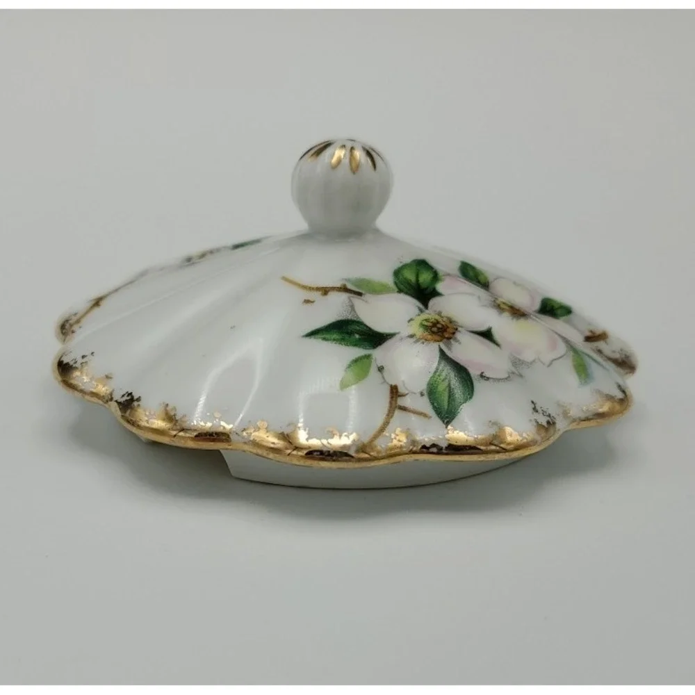 Vtg Dogwood Footed Guilded Serving‎ Mayonnaise Sugar Bowl Lid Spoon NW-DW-60